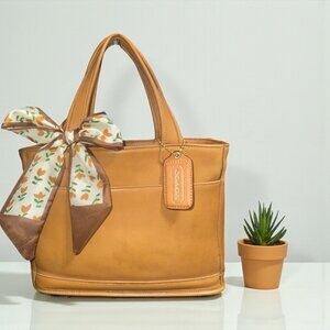 VTG Coach Bleecker Satchel 9303 Tan Leather Brass Two-Handle Tote 90s USA + Tag
